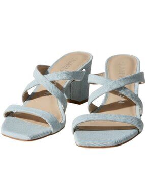Stuart Weitzman Aleena Light Denim Sandal Slide Heel 50 Block Size 7 New